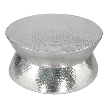 37" Silver Aluminum Round Distressed Solid Coffee Table