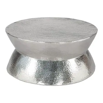 37" Silver Aluminum Round Distressed Solid Coffee Table