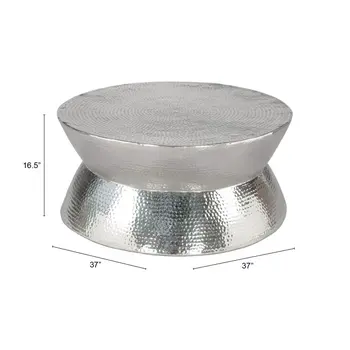 37" Silver Aluminum Round Distressed Solid Coffee Table
