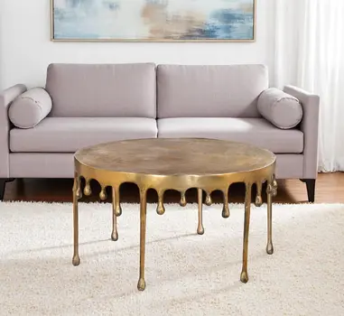 32" Antiqued Brass Aluminum Round Coffee Table