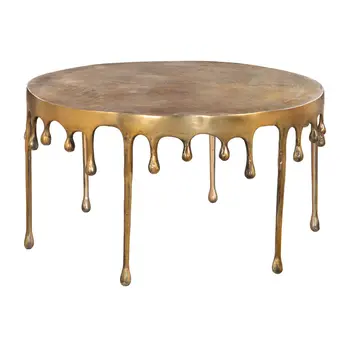 32" Antiqued Brass Aluminum Round Coffee Table