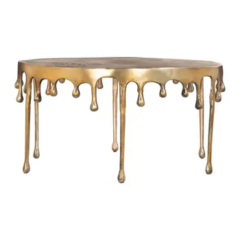 32" Antiqued Brass Aluminum Round Coffee Table