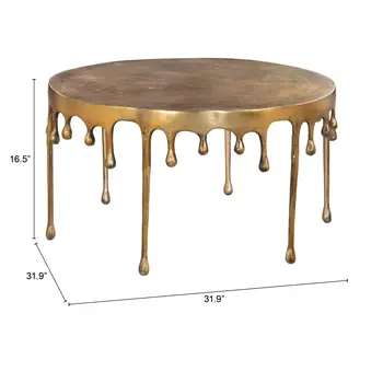 32" Antiqued Brass Aluminum Round Coffee Table