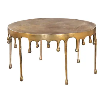 32" Antiqued Brass Aluminum Round Coffee Table