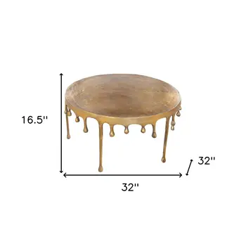 32" Antiqued Brass Aluminum Round Coffee Table