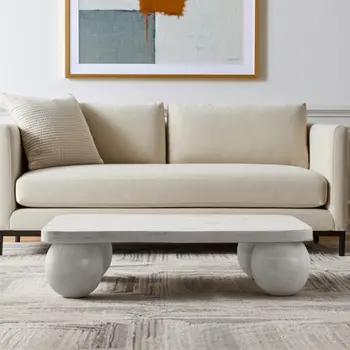 48" Natural Genuine Marble and Solid Wood Distressed Coffee Table