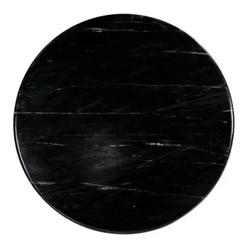 35" Black and Walnut Genuine Marble and Solid Wood Round Pedestal Coffee Table