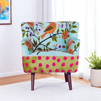32" Blue Green Orange Pink and Brown Floral Arm Chair
