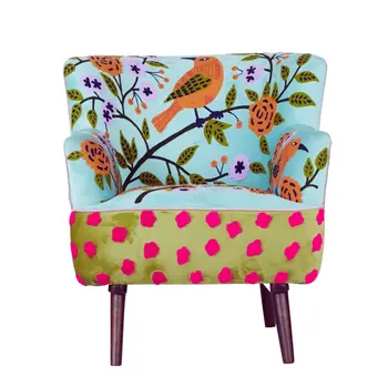 32" Blue Green Orange Pink and Brown Floral Arm Chair