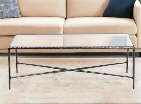 28" Clear And Brown Glass And Aluminum Coffee Table