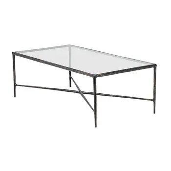 28" Clear And Brown Glass And Aluminum Coffee Table