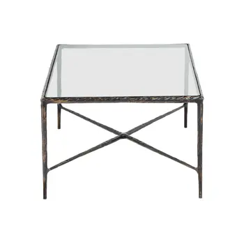 28" Clear And Brown Glass And Aluminum Coffee Table