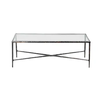 28" Clear And Brown Glass And Aluminum Coffee Table
