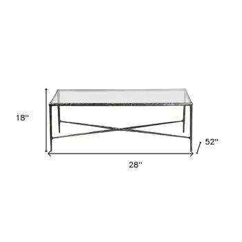 28" Clear And Brown Glass And Aluminum Coffee Table