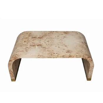 24" Natural And Brass Wood And Brass Oval Coffee Table