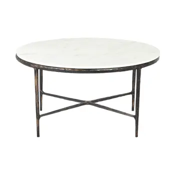 36" White And Brown Genuine Marble And Aluminum Round Coffee Table
