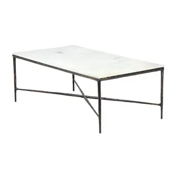 28" White And Brown Genuine Marble And Aluminum Metal Coffee Table