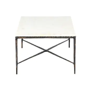 28" White And Brown Genuine Marble And Aluminum Metal Coffee Table