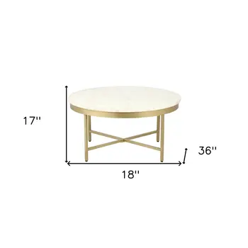 18" Ivory And Gold Wood And Steel Round Coffee Table