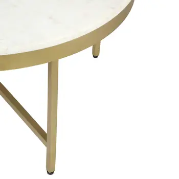 36" White And Gold Genuine Marble And Steel Round Coffee Table