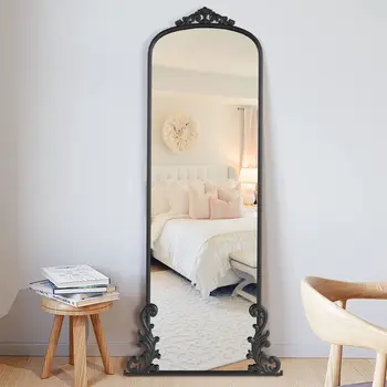 68" Black Arch Metal Framed Standing Mirror