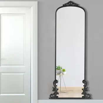 68" Black Arch Metal Framed Standing Mirror