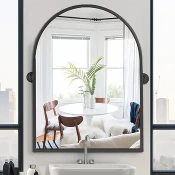 36" Black Arch Metal Framed Standing Mirror