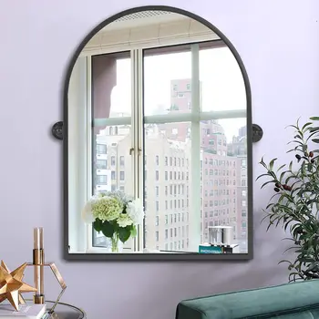 36" Black Arch Metal Framed Standing Mirror