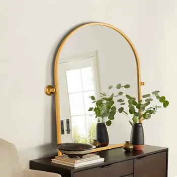 36" Gold Arch Metal Framed Standing Mirror