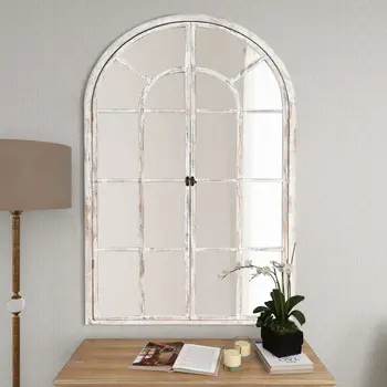 36" White Arch Wood Framed Standing Mirror