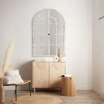36" White Arch Wood Framed Standing Mirror