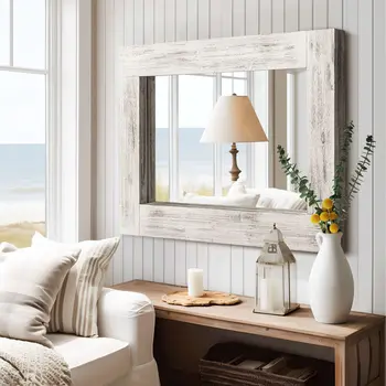 36" White Metal Framed Standing Mirror