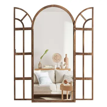 71" Brown Arch Wood Framed Standing Mirror