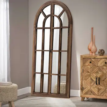71" Brown Arch Wood Framed Standing Mirror