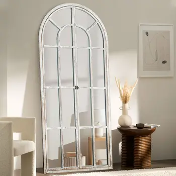 71" White Arch Wood Framed Standing Mirror