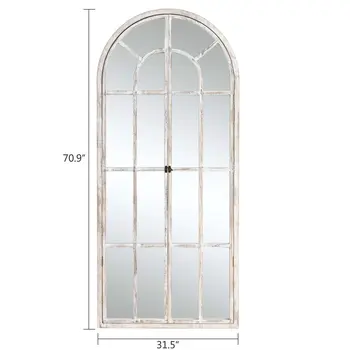 71" White Arch Wood Framed Standing Mirror