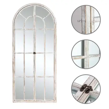 71" White Arch Wood Framed Standing Mirror