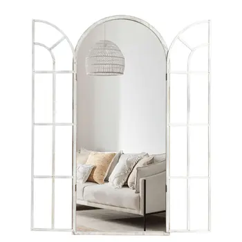 71" White Arch Wood Framed Standing Mirror