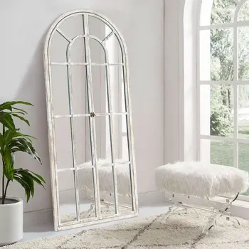 71" White Arch Wood Framed Standing Mirror