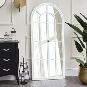 71" White Arch Wood Framed Standing Mirror