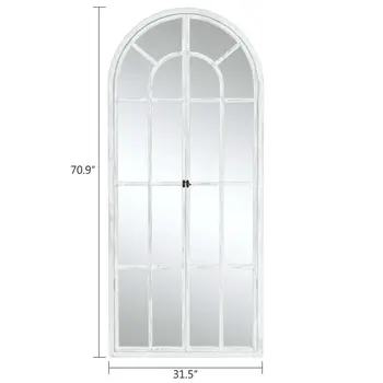 71" White Arch Wood Framed Standing Mirror