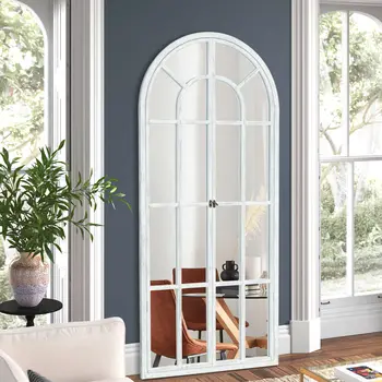 71" White Arch Wood Framed Standing Mirror