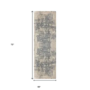 4' X 6' Gray and Beige Floral Area Rug