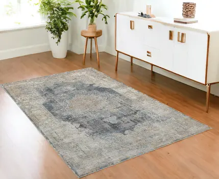 4' X 6' Beige and Gray Medallion Area Rug