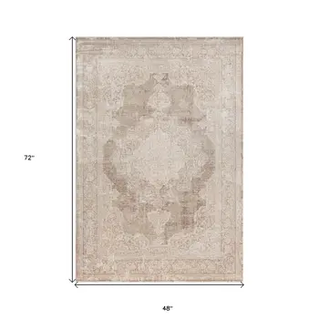 4' X 6' Beige and Ivory Medallion Area Rug