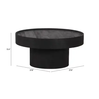 28" Black Solid Wood Round Pedestal Coffee Table