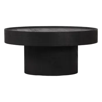 28" Black Solid Wood Round Pedestal Coffee Table