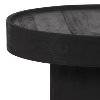 28" Black Solid Wood Round Pedestal Coffee Table