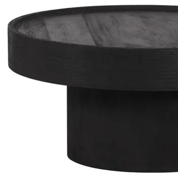 28" Black Solid Wood Round Pedestal Coffee Table