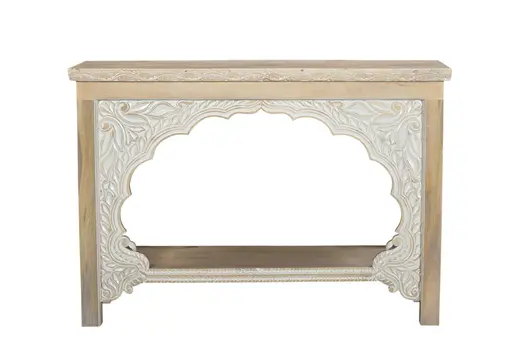 56" Natural Solid Wood Distressed Console Table With Shelf